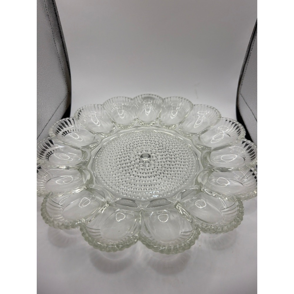 Vintage Indiana Glass Clear Hobnail Deviled Egg Plate Serving Platter 11"